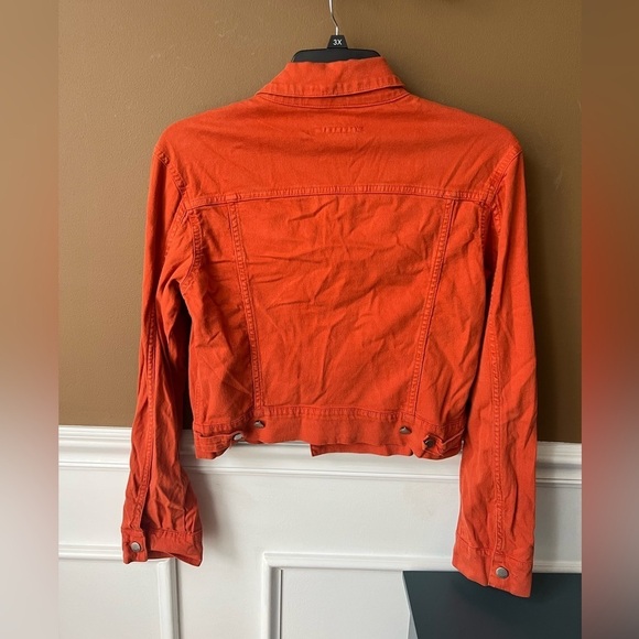 Theory Women’s Burnt Orange Cropped Jean Jacket Size Large Vintage - Picture 4 of 4